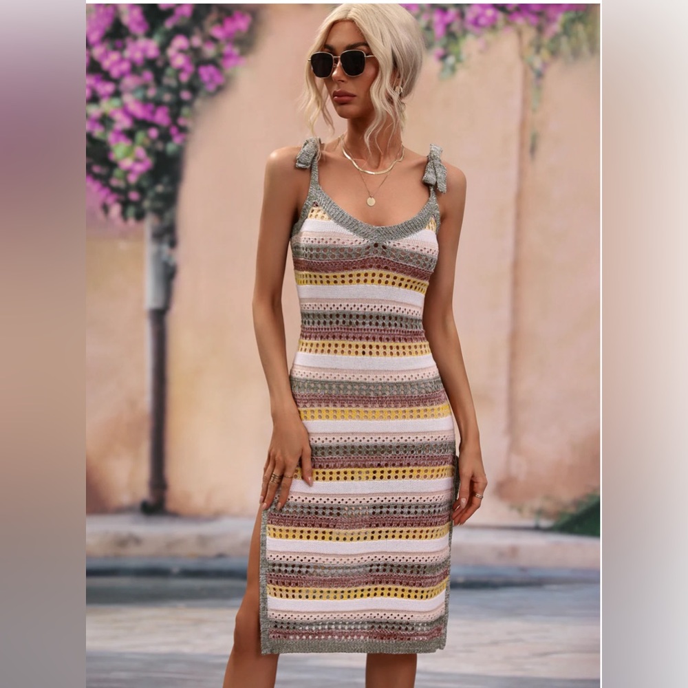 ✨NXH Split Dress Tie Shoulder Dress Cover Up Size L